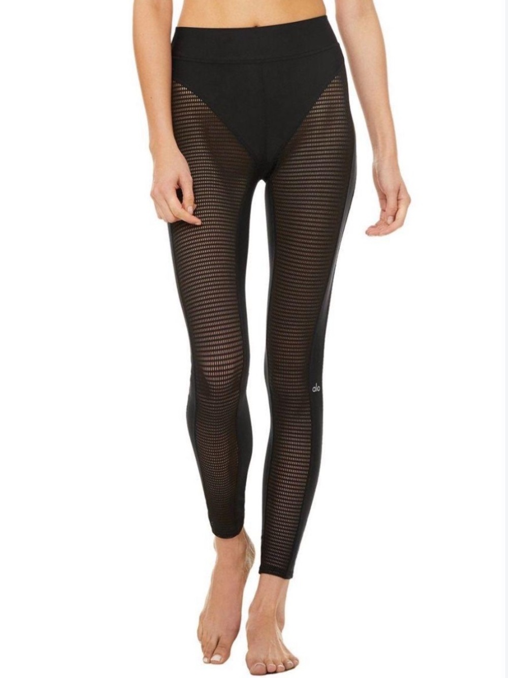 ALO Yoga Black High-Waist Energize Fishnet Mesh Legging Medium